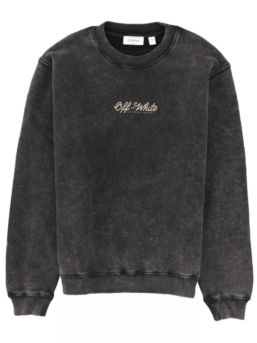Off-White Washed Black Back Crown Graphic Cotton Sweatshirt