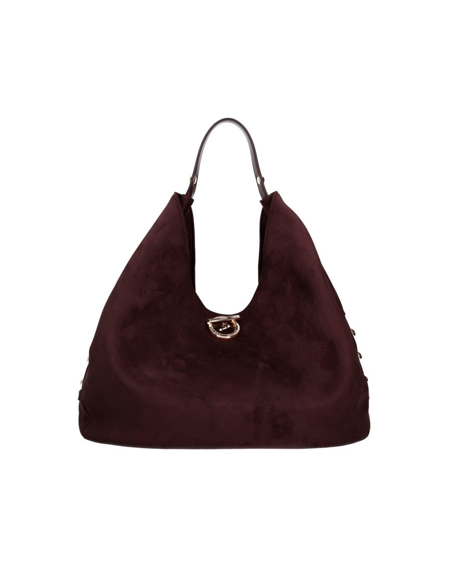Liu Jo Red Aubergine Studded Microfiber Hobo Bag