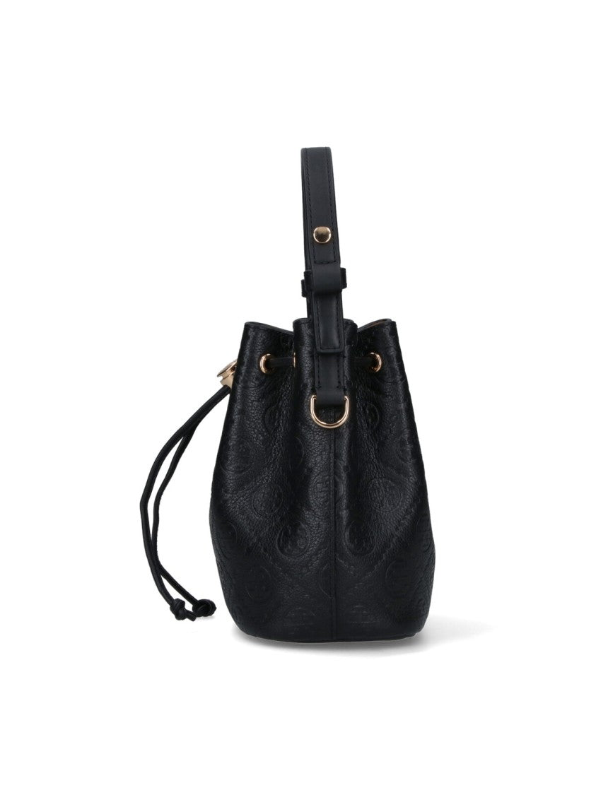 Tory Burch T Monogram Bucket Bag In Black Calf Leather