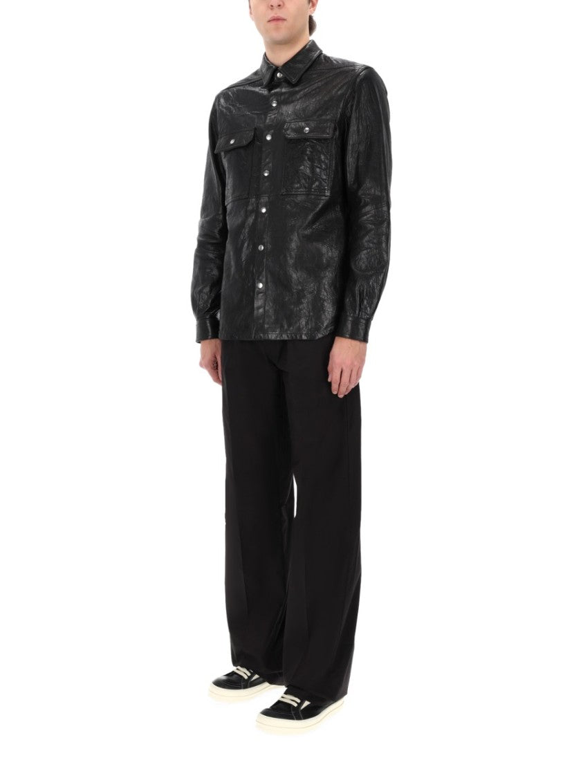 Rick Owens Black Textured Leather Snap-Button Jacket