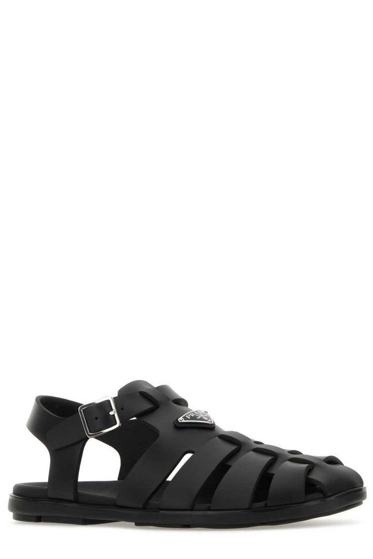 Prada Closed-Toe Black Rubber Sandals With Adjustable Back Strap