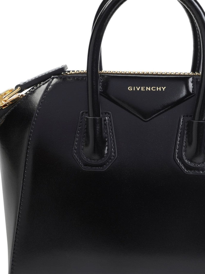 Givenchy Black Structured Polished Leather Shoulder Bag