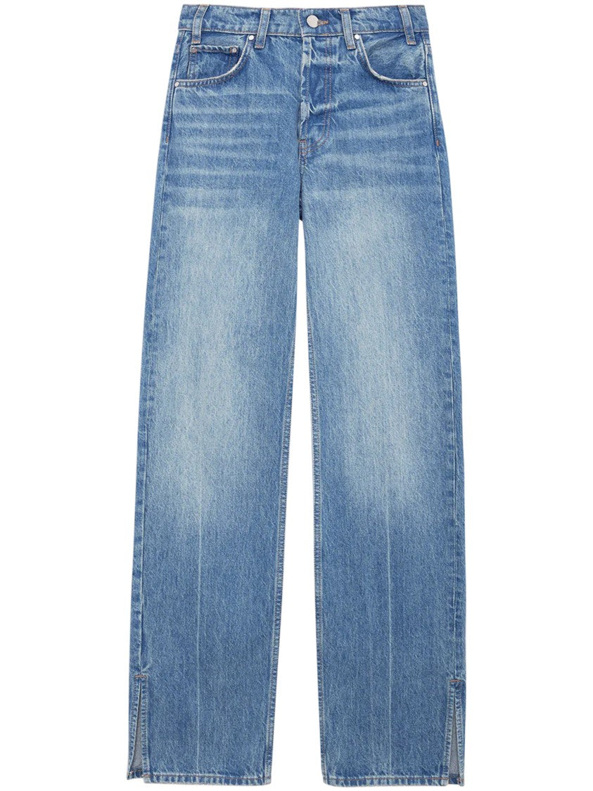 Anine Bing High-Waisted Blue Denim Trousers With Straight Wide Legs