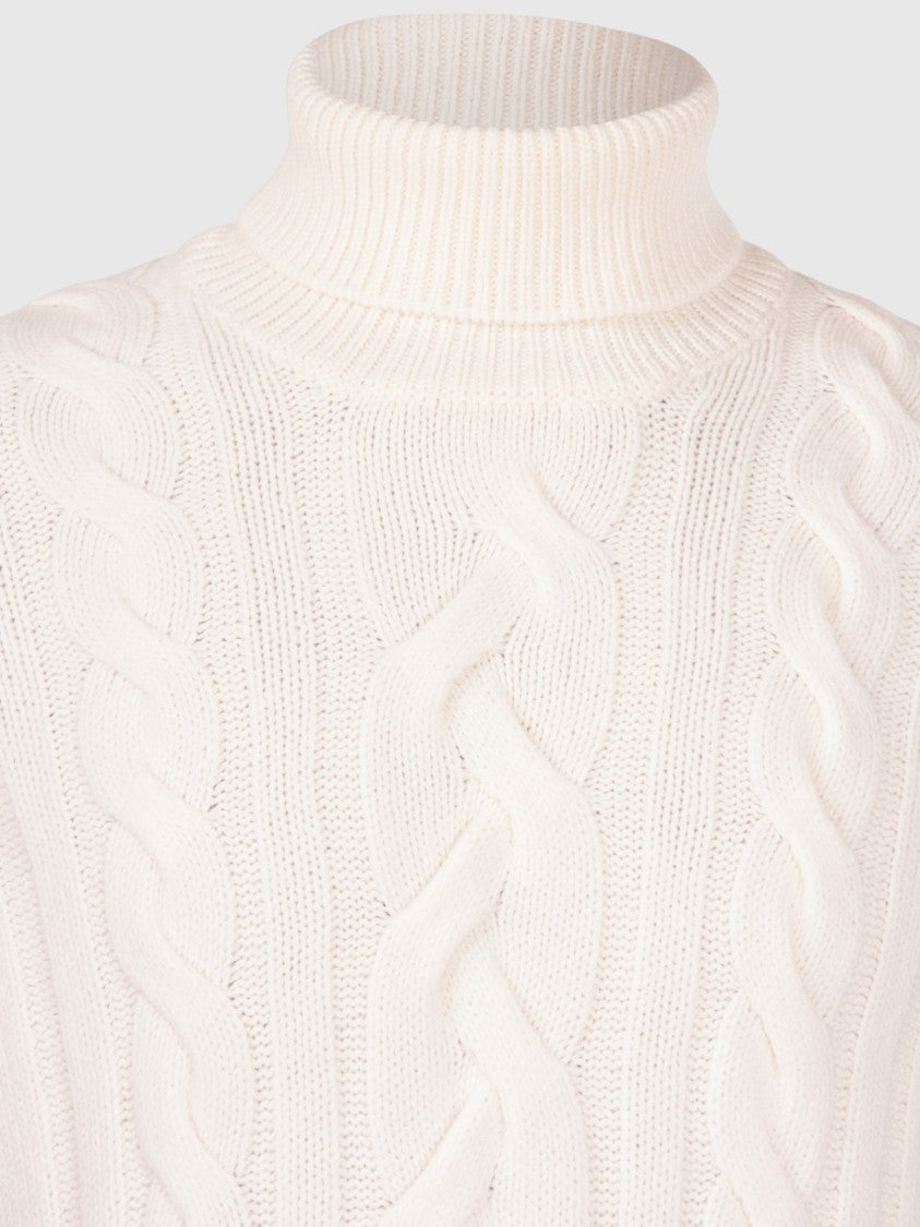 Gran Sasso Three-Ply Cable Knit Turtleneck Sweater In Super Geelong Wool