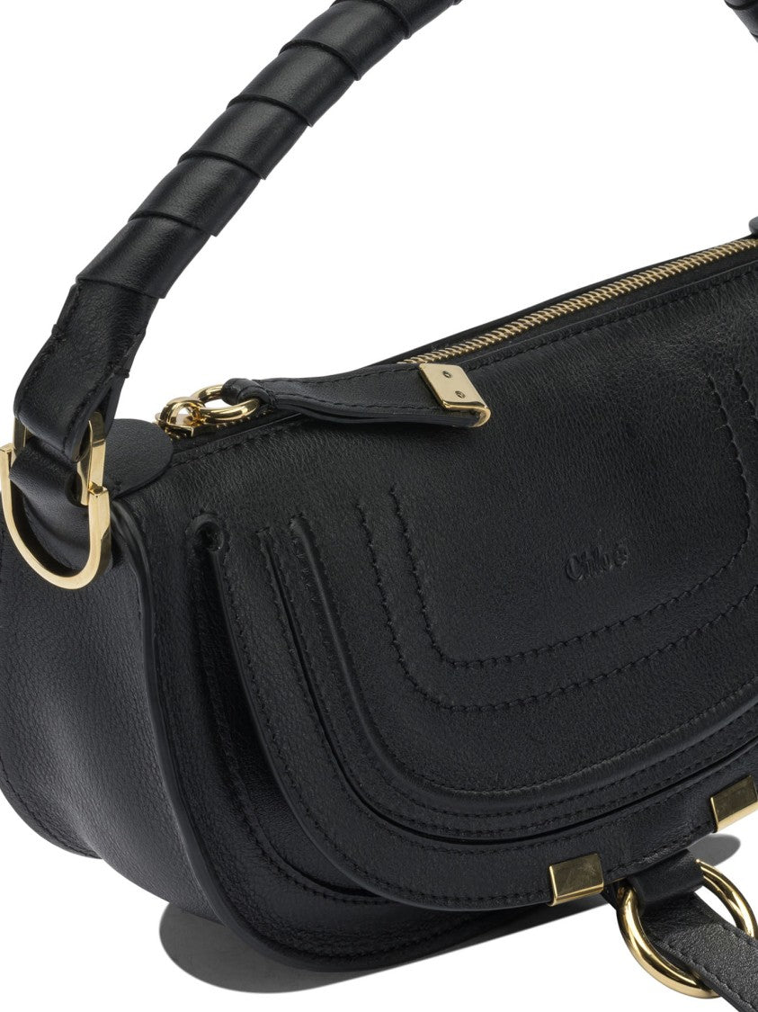Chloé Compact Black Saddle-Stitched Shoulder Bag
