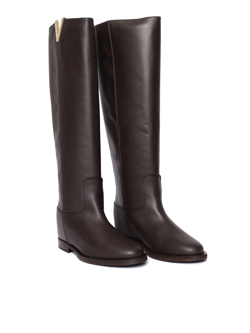 Via Roma 15 Mid-Calf Leather Boot With Pointed Toe