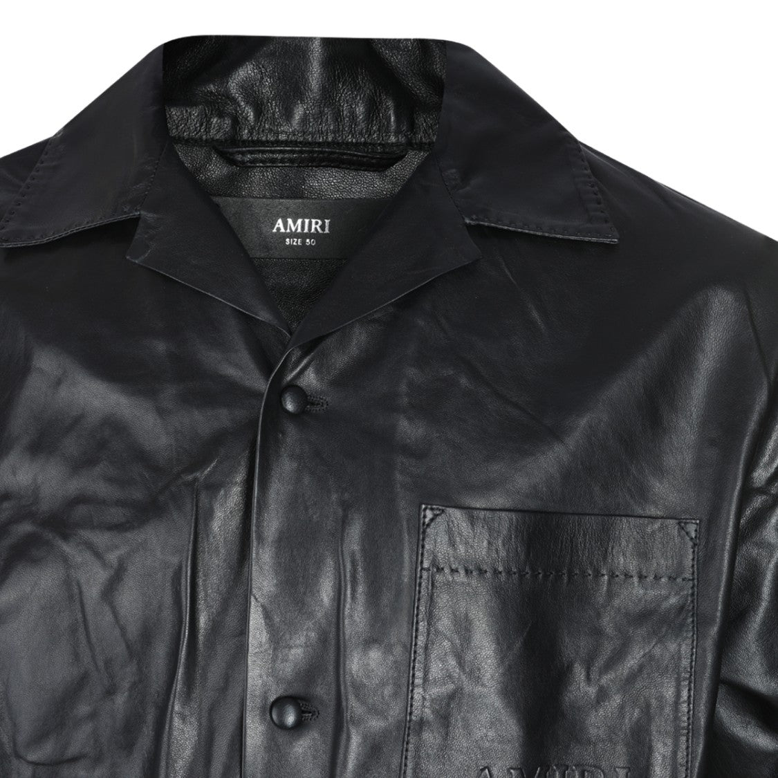 Amiri Short-Sleeve Black Leather Jacket With Classic Collar