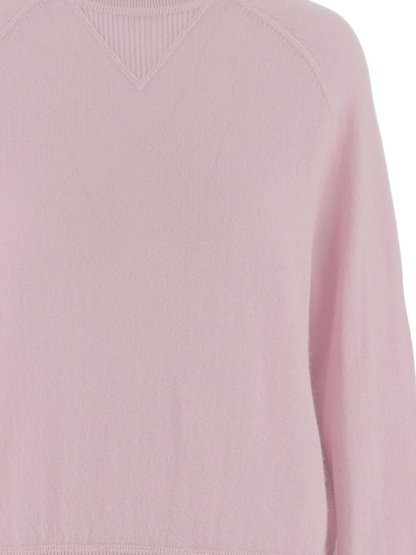 Allude Light Pink Wool And Cashmere Crew Neck Sweater