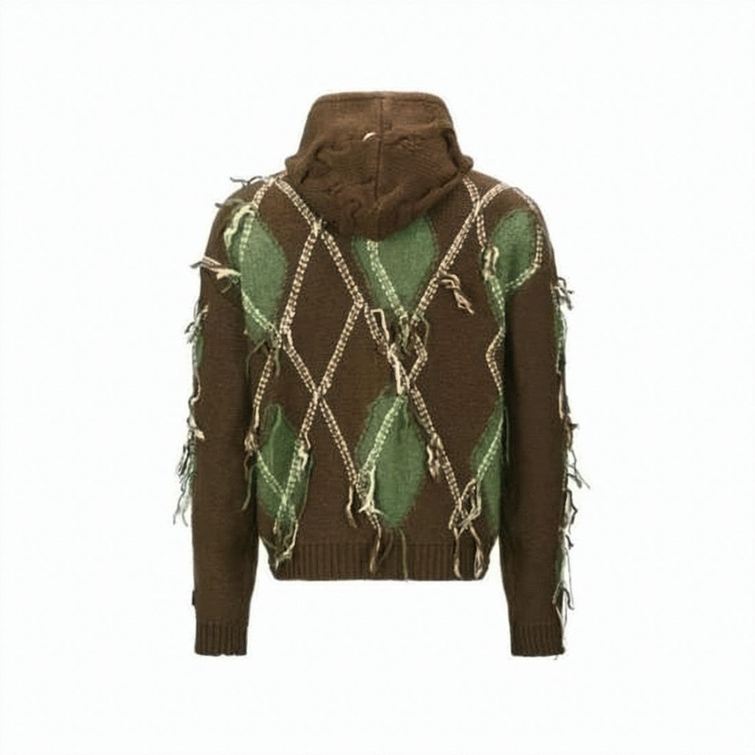 Andersson Bell Cable Knit Zip-Up Sweater With Distressed Argyle Accents