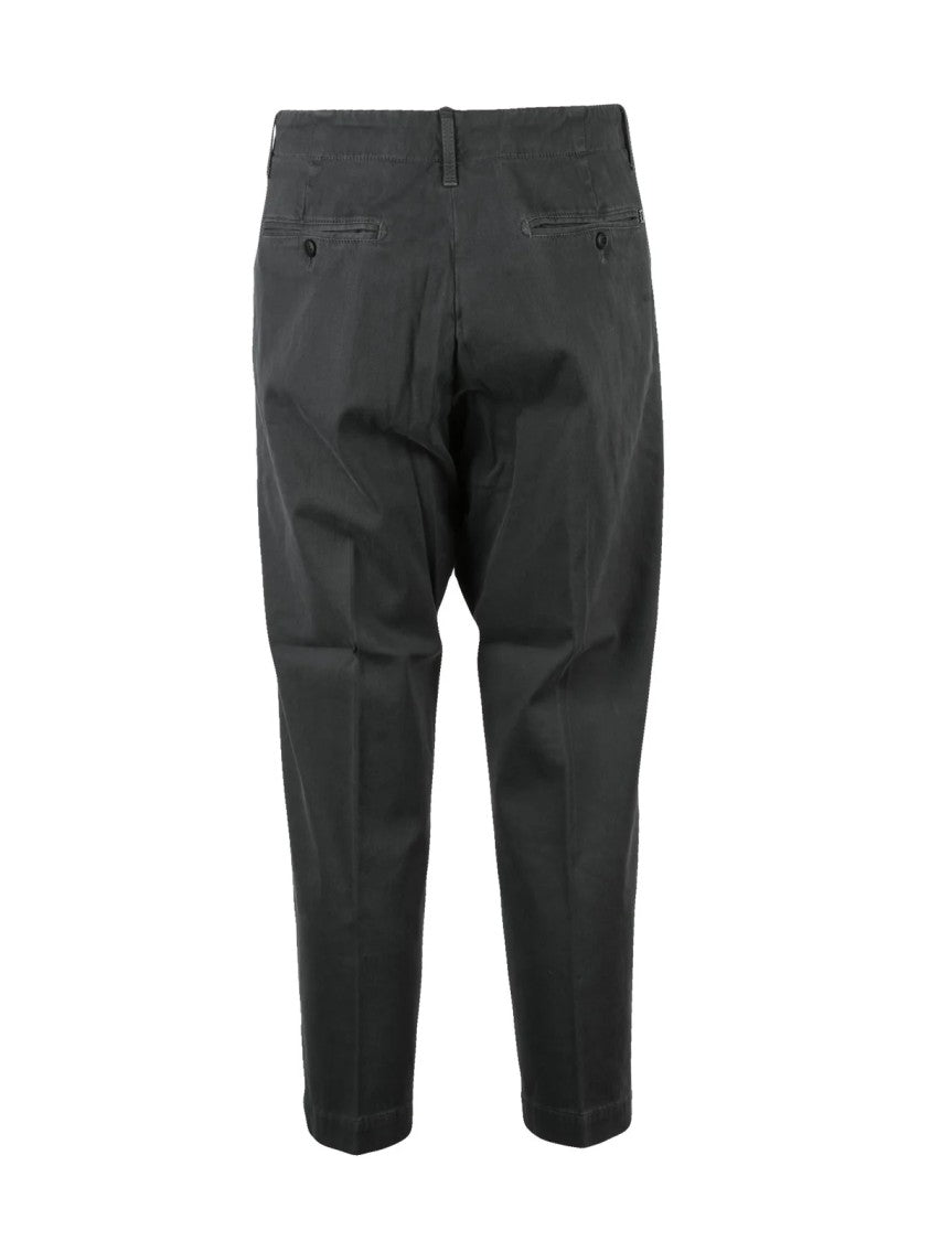 Dondup Grey Ben Pleated Tailored Stretch Cotton Trousers