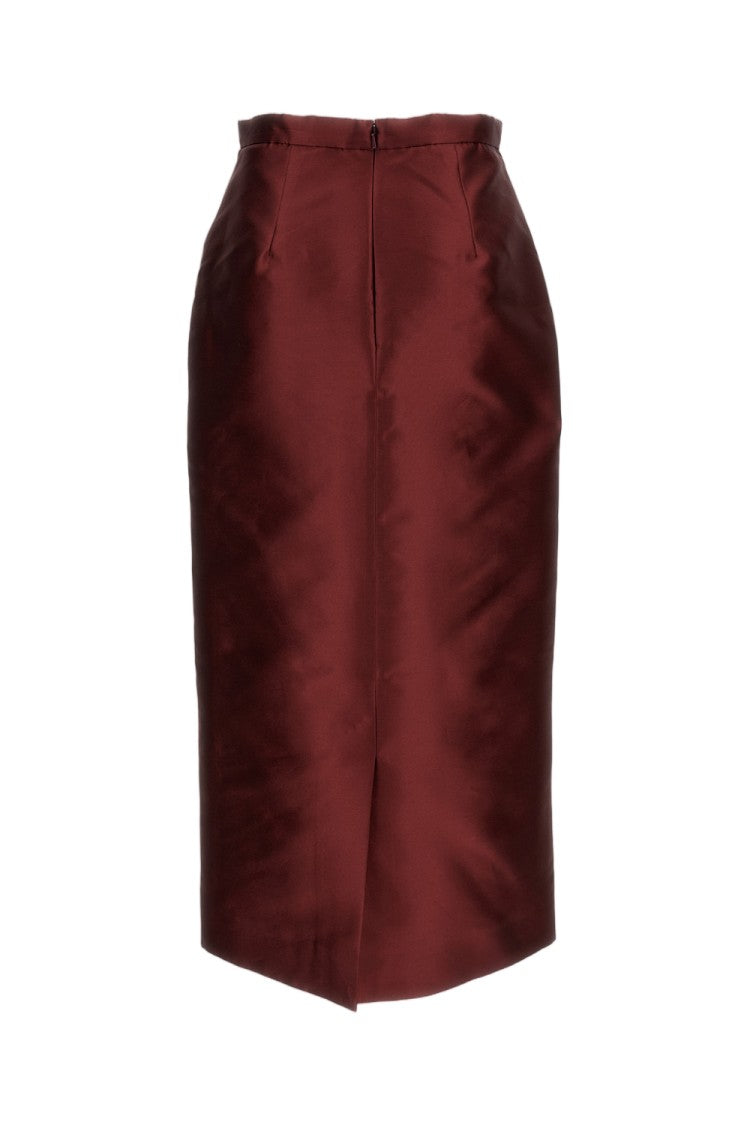 Erdem Burgundy Embroidered Mikado Midi Skirt