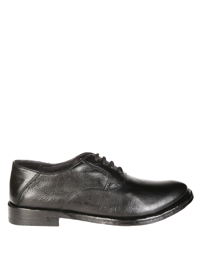Morgillo Polished Black Leather Stacked Heel Lace-Up Shoes