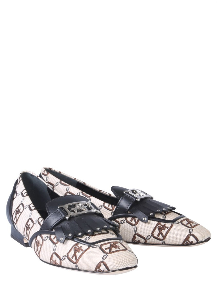 Alberta Ferretti Logo-Patterned Moccasins With Fringed Strap
