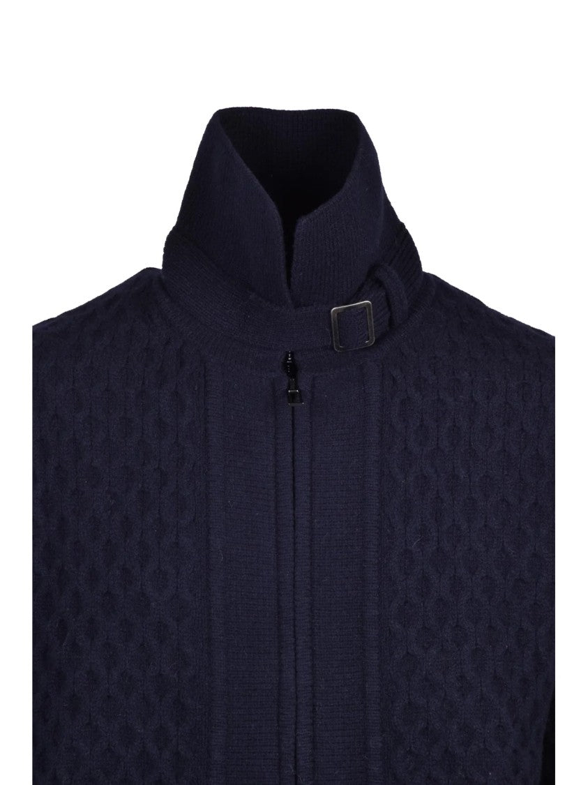 Paolo Pecora Blue Wool Zip Cardigan