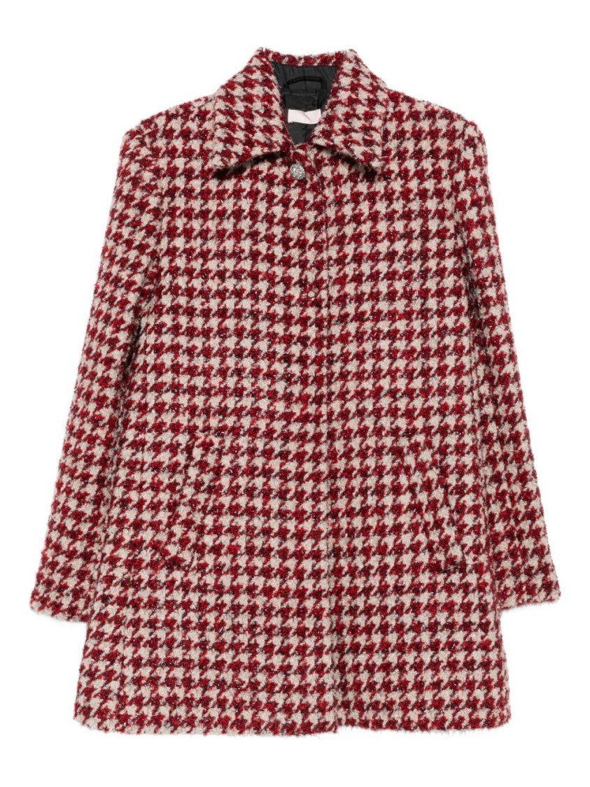 Liu Jo Houndstooth Patterned Beige Coat