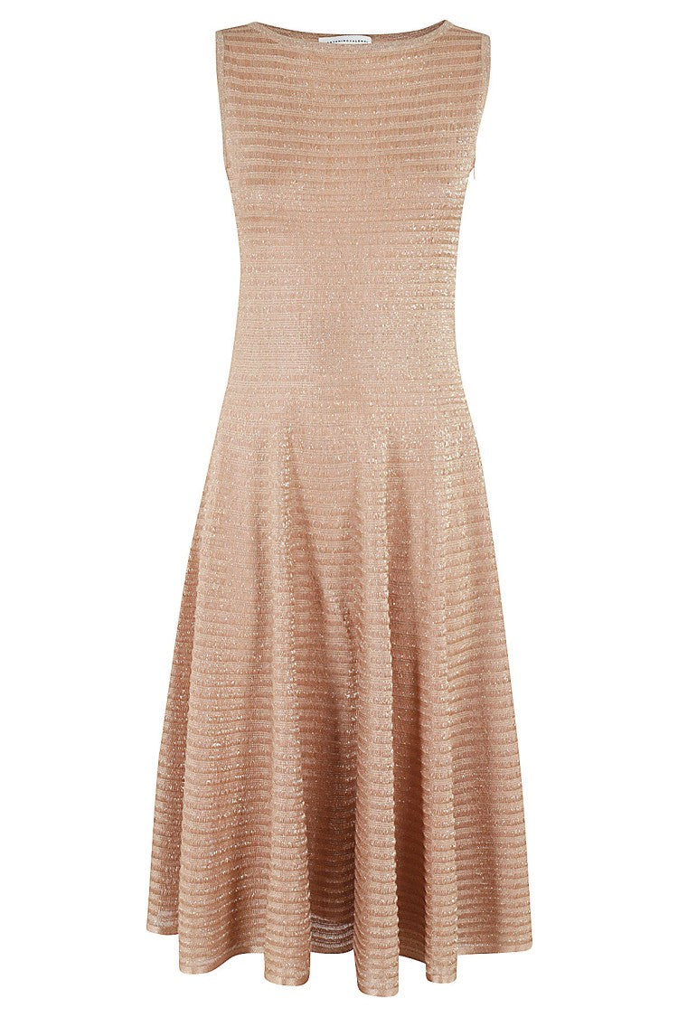 Antonino Valenti Nude Lurex Knit Midi Dress With Flared Skirt