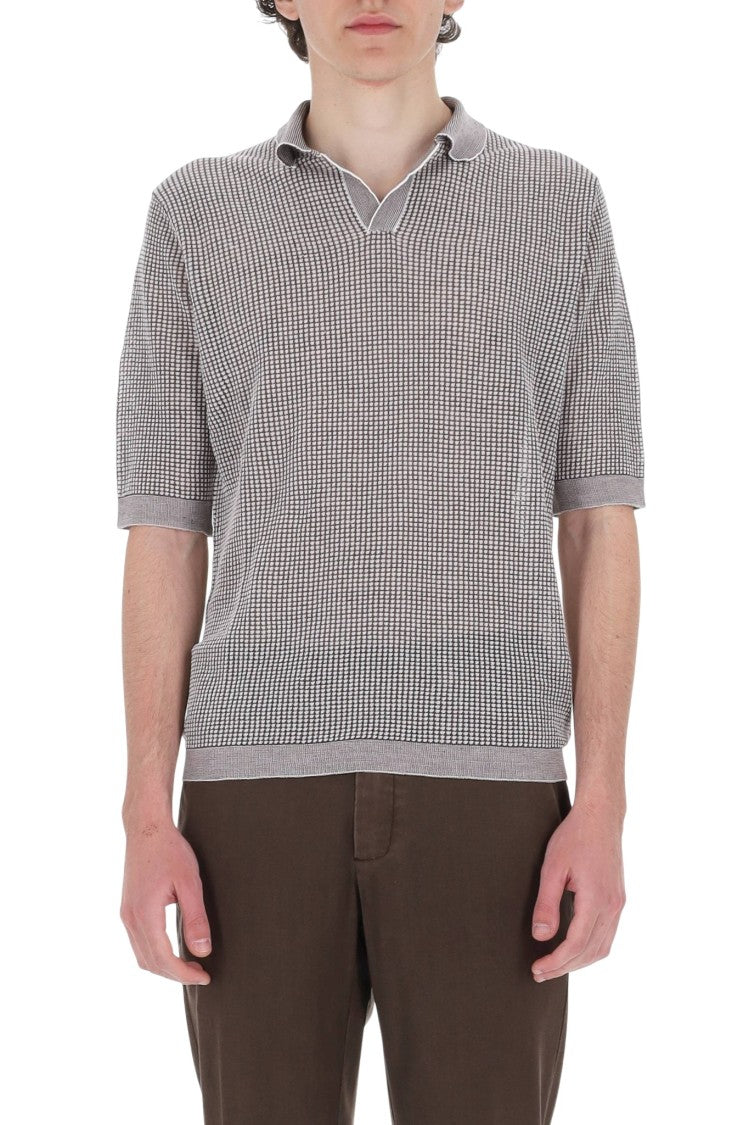 Ballantyne White Brown Textured Cotton-Linen Polo Shirt