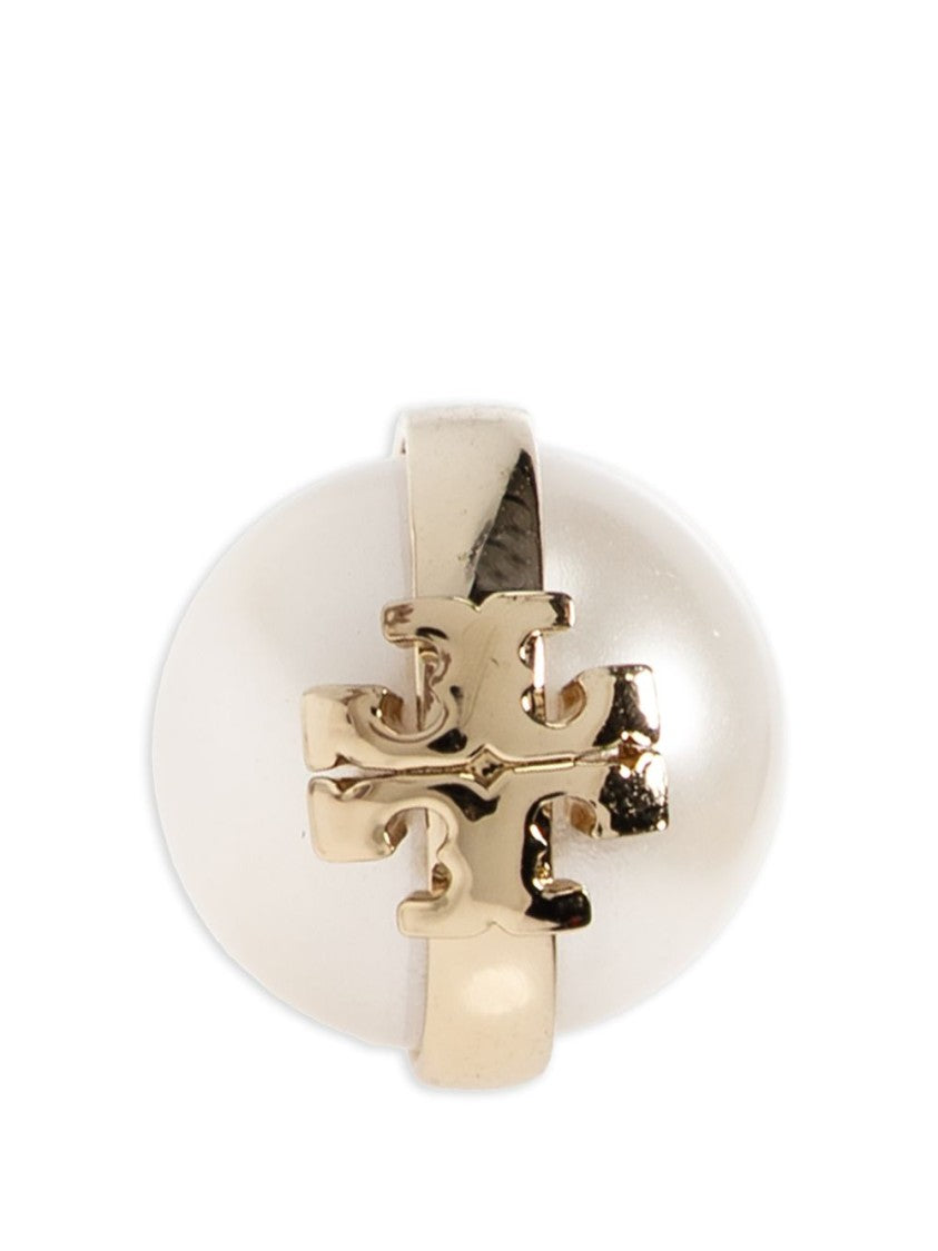 Tory Burch Oval Pearl Earrings With Gold-Tone Logo Accent