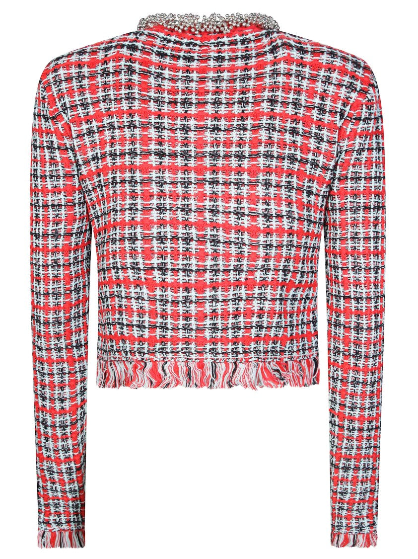 Self-Portrait Red Check Frayed Edge Cropped Jacket