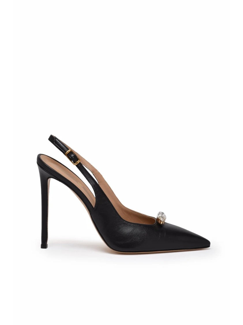 Wo Milano Black Leather High-Heeled Strapy Sandals