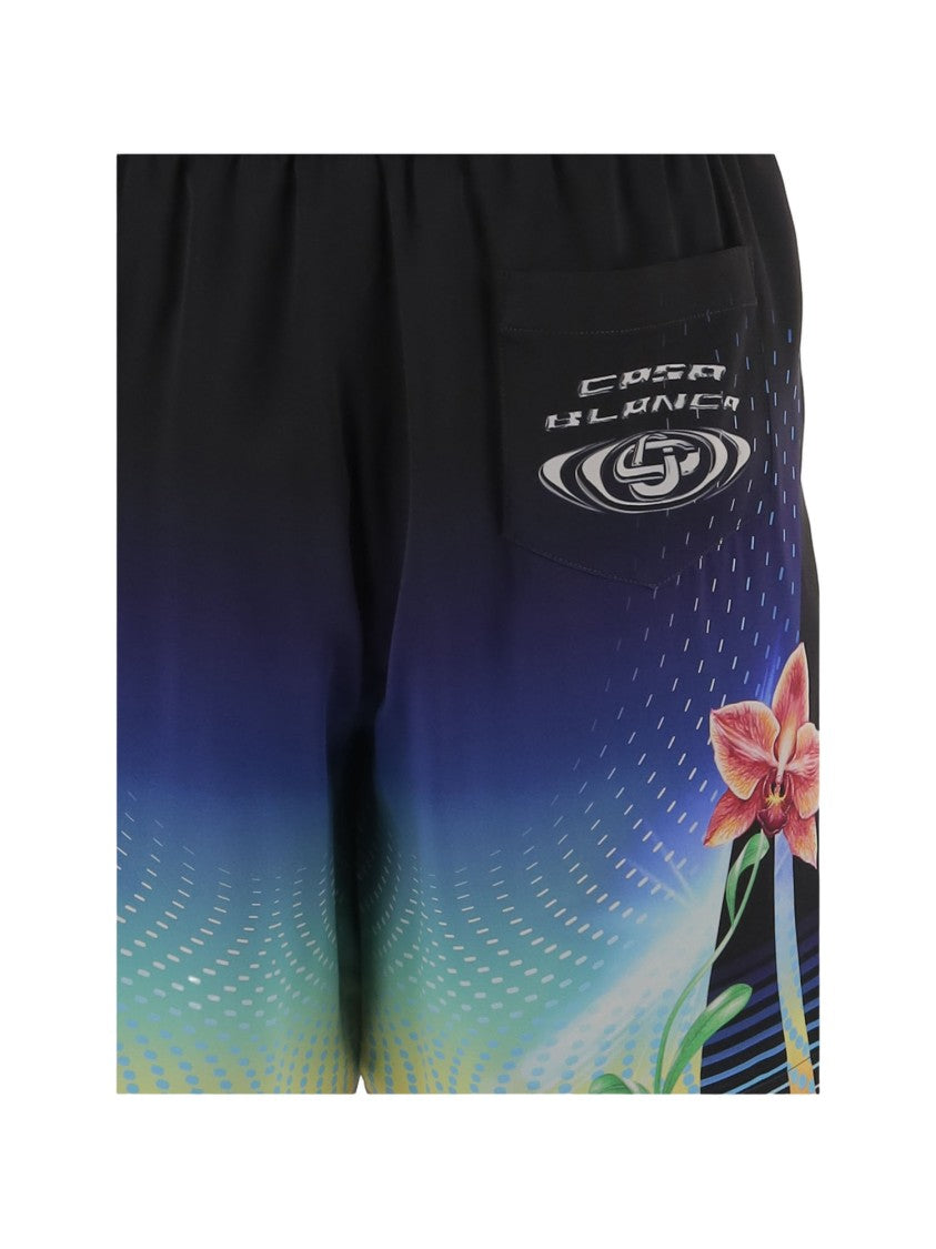 Casablanca Silk Shorts With All-Over Graphic Print And Adjustable Waist