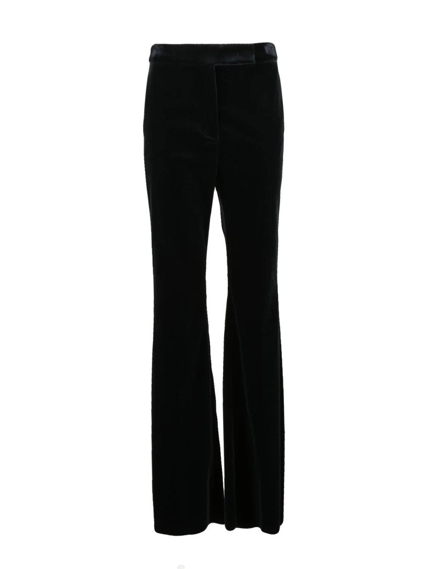 Max Mara Fitted Black Stretch Cotton Trousers With Tonal Side Stripe