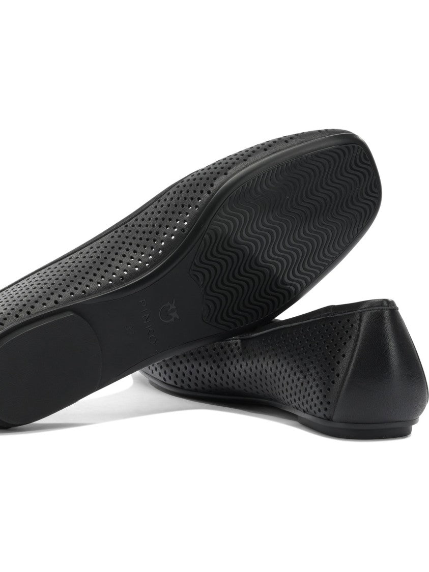Pinko Perforated Leather Ballerinas With Metallic Emblem
