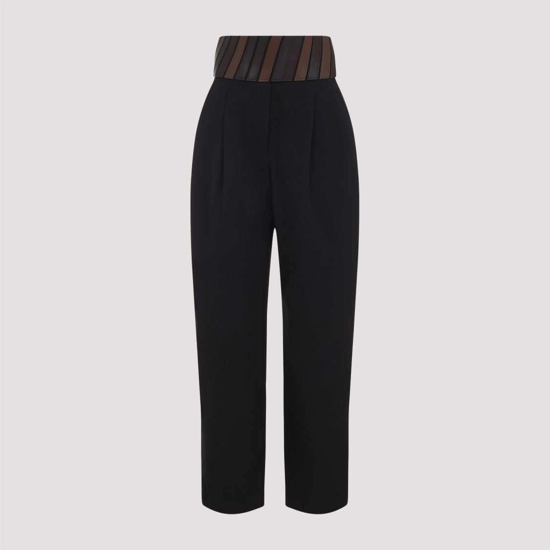Alaïa High-Waist Black Wool Gabardine Pants With Leather Belt