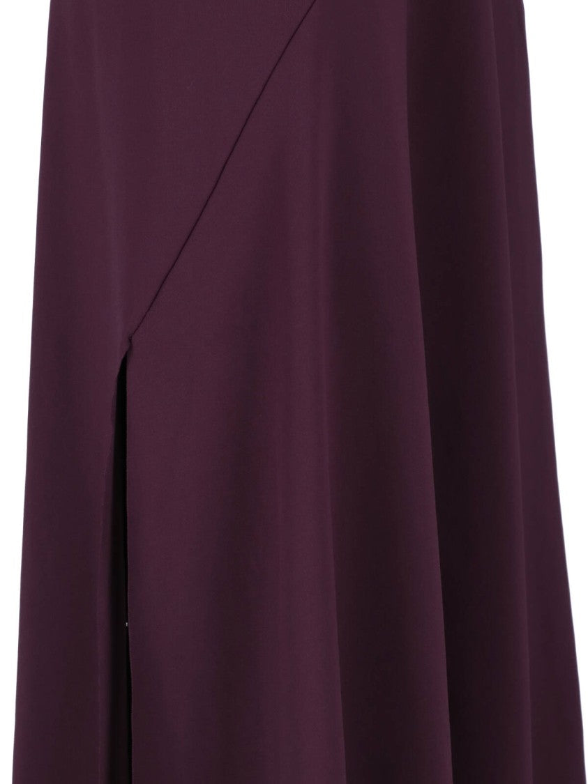Victoria Beckham Burgundy Midi Dress With Ruched Asymmetrical Detailing