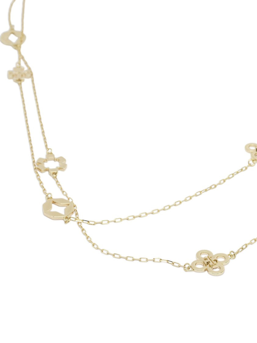 Tory Burch Delicate Double-Layered Necklace With Floral And Geometric Charms