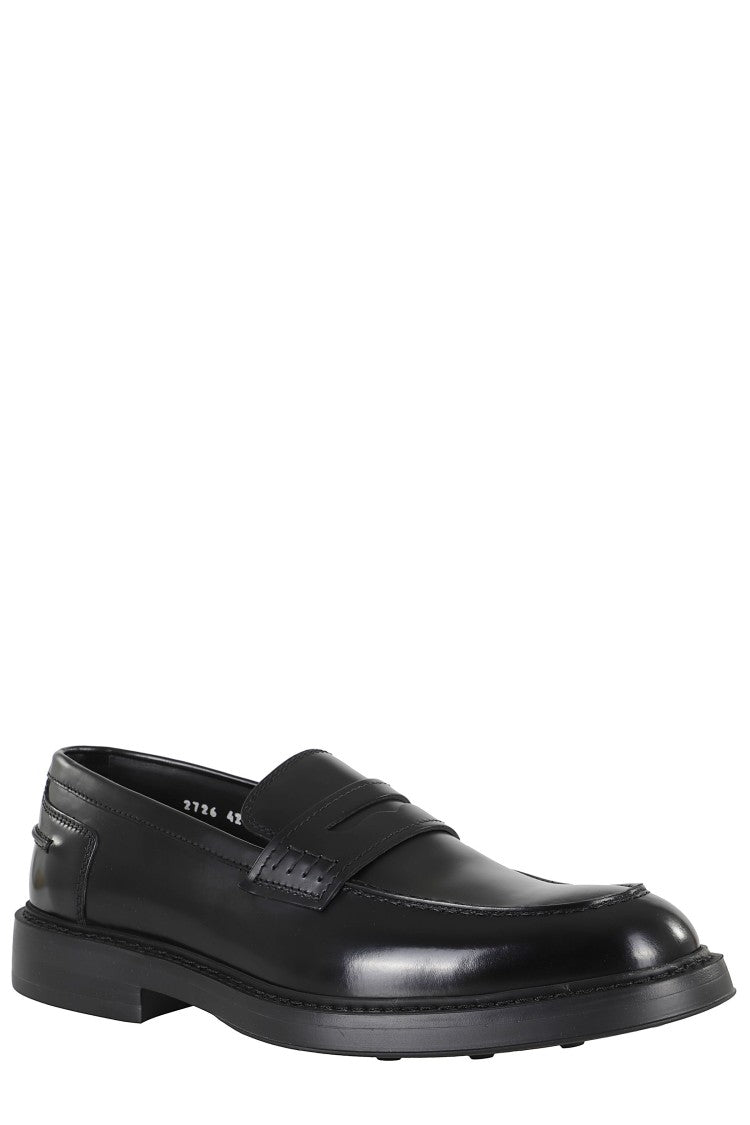 Doucal's Black Adler Polished Leather Penny Loafers