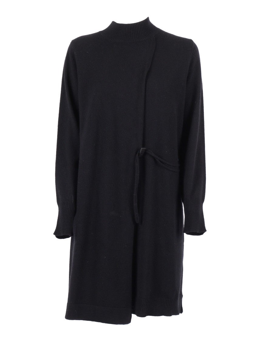 Kangra Cashmere Asymmetrical Wrap Dress With Side Tie Closure And Modern Hemline
