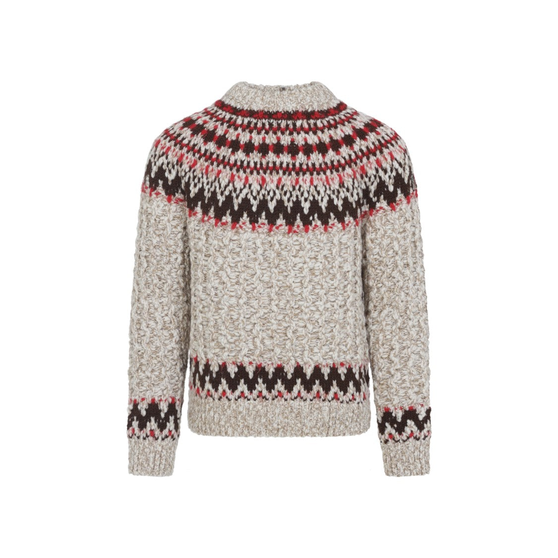Moncler Grenoble Textured Wool Blend Sweater With Geometric Yoke Design