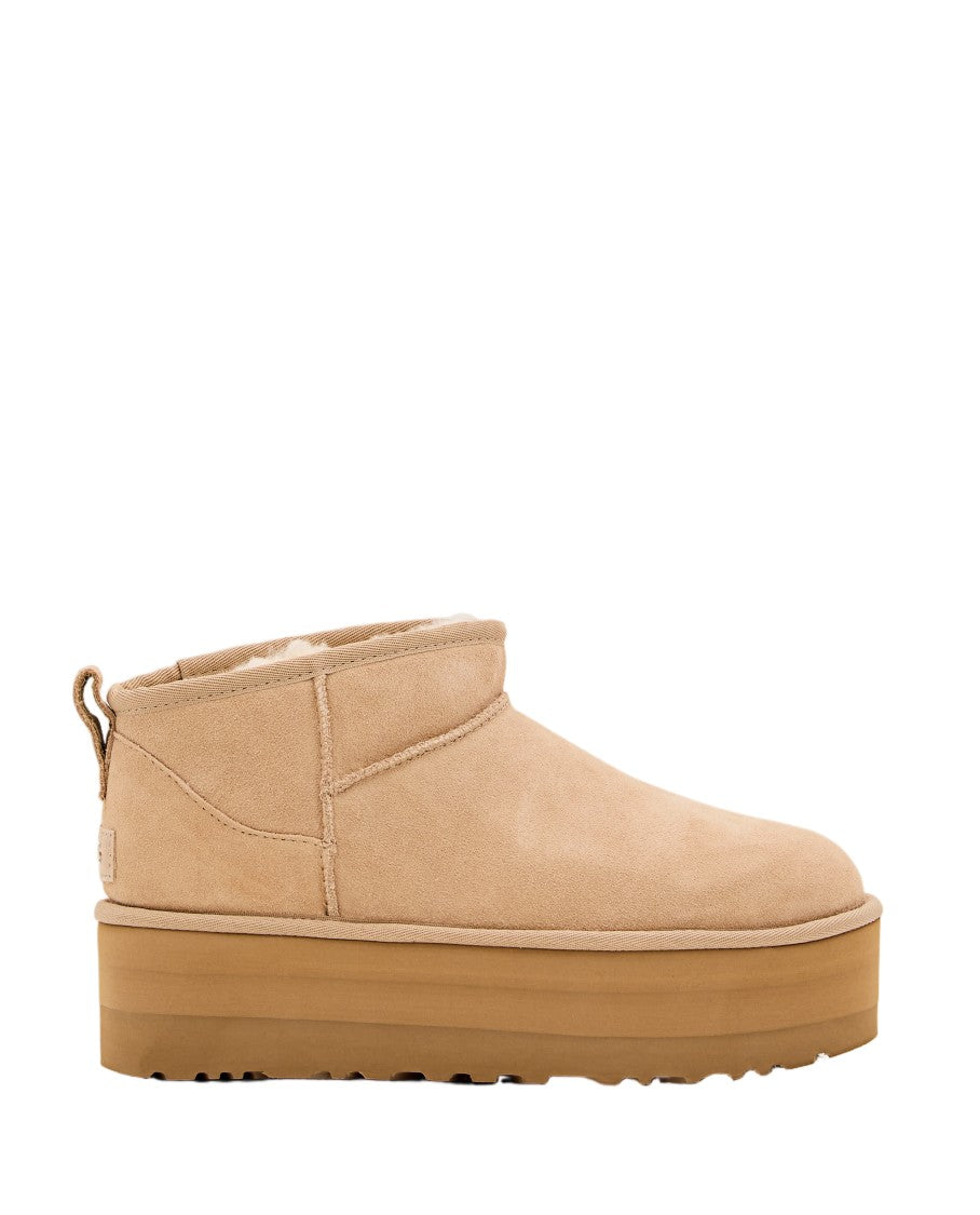 Ugg Ultra Mini Platform Boots With Shearling Lining And Suede Detail