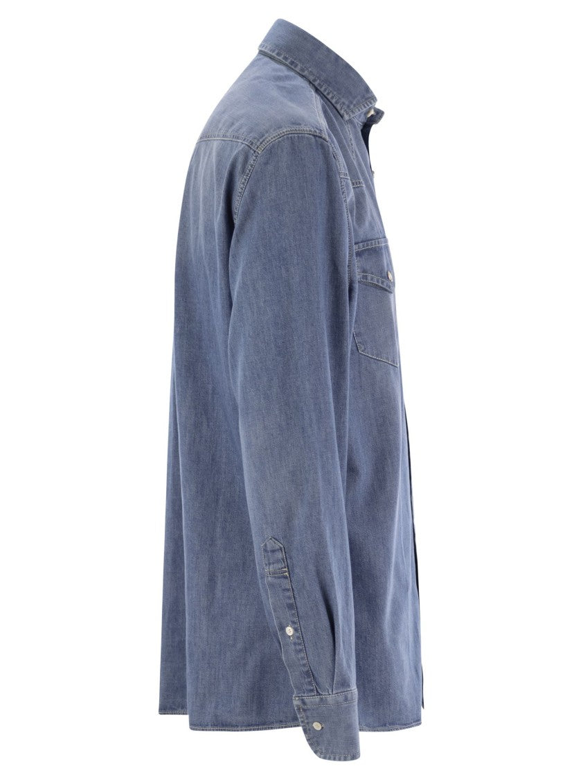 Brunello Cucinelli Easy Fit Shirt In Light Cotton Denim