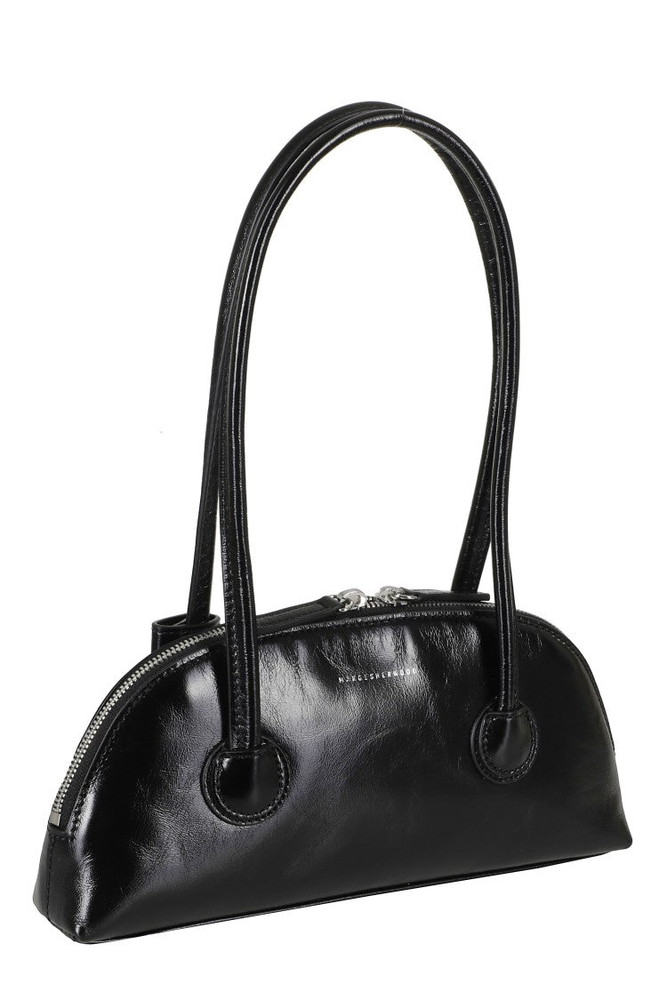 Margesherwood Black Bessette Embossed Logo Double Handle Leather Shoulder Bag