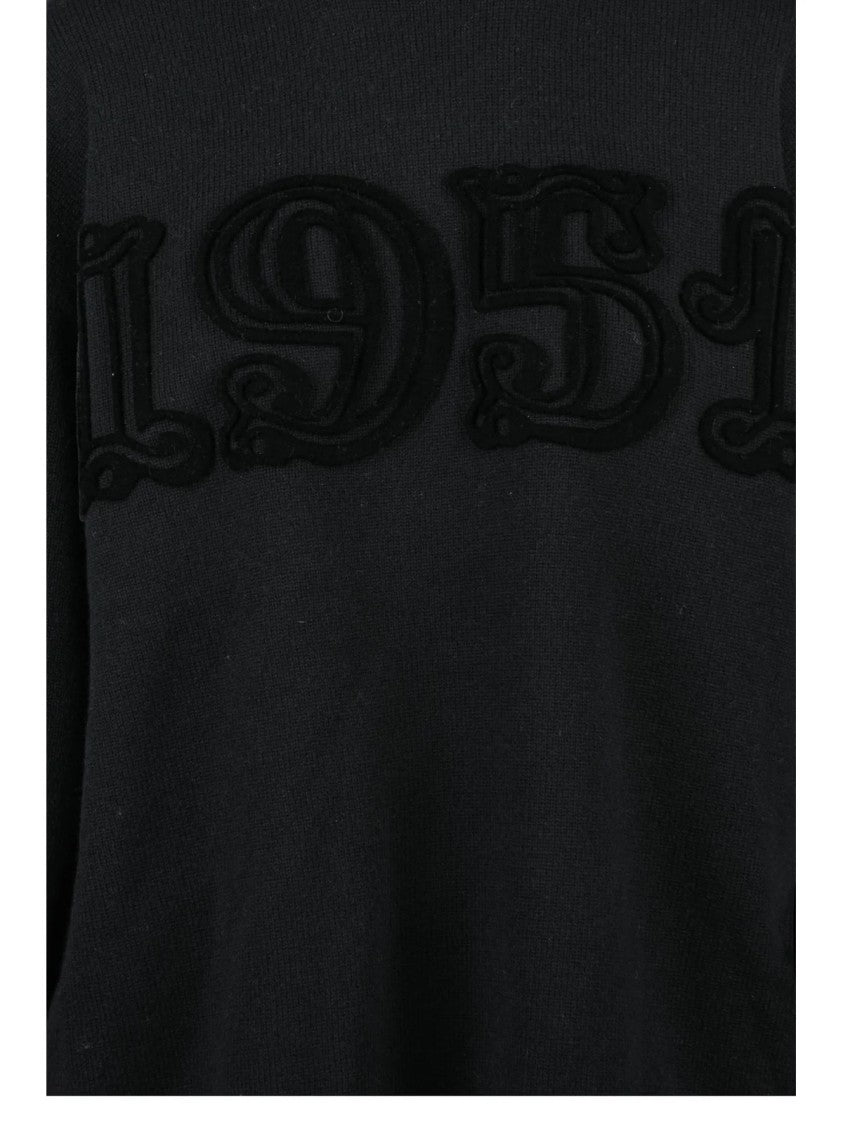 Max Mara Crew Neck Sweater With Raised Lettering In Luxurious Wool-Cashmere Blend