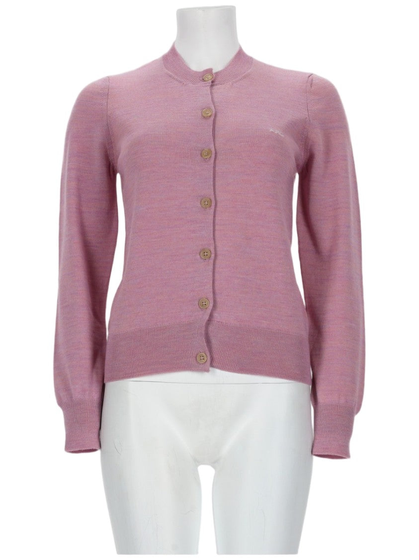 A.P.C. Fitted Pink Cardigan With Puff Sleeves And Ribbed Details