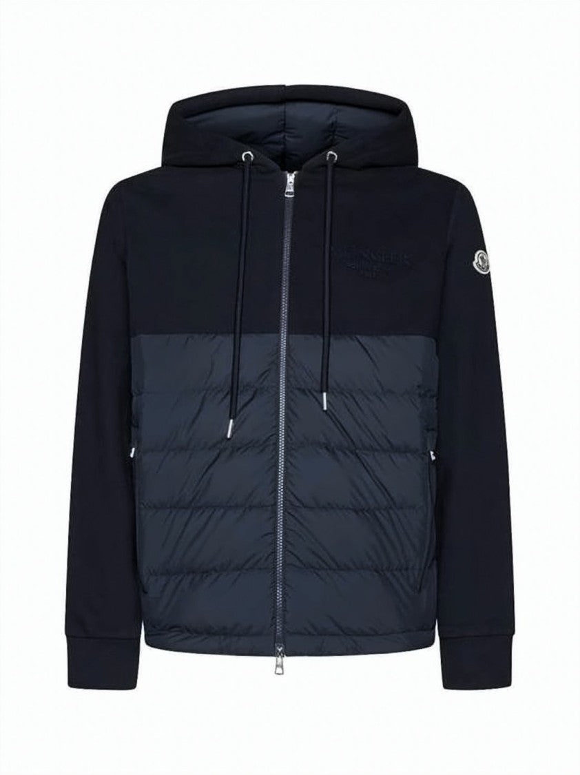 Moncler Short Black Padded Jacket With Smooth Fabric Panels
