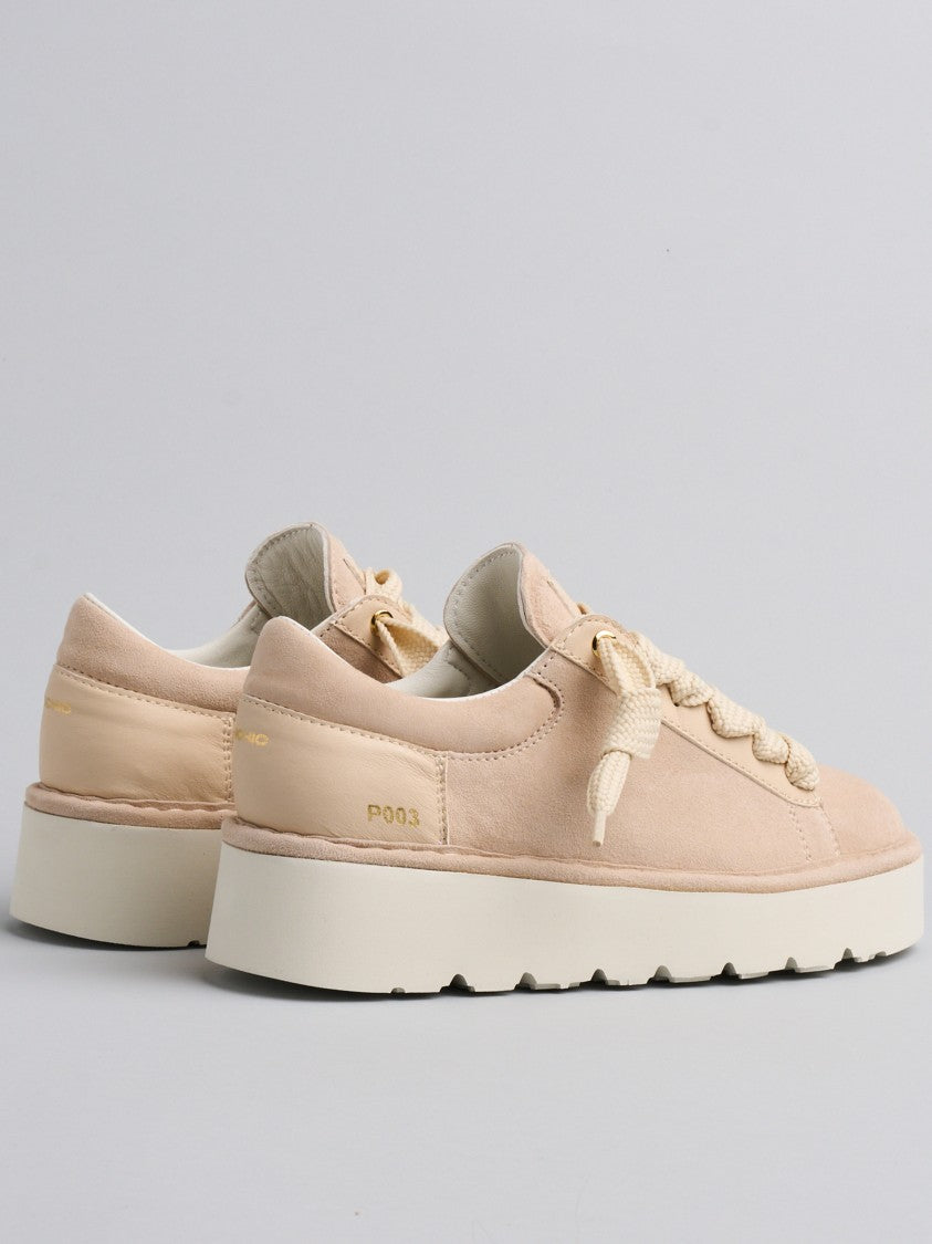 Panchic Light Beige Lace Up Suede Sneakers