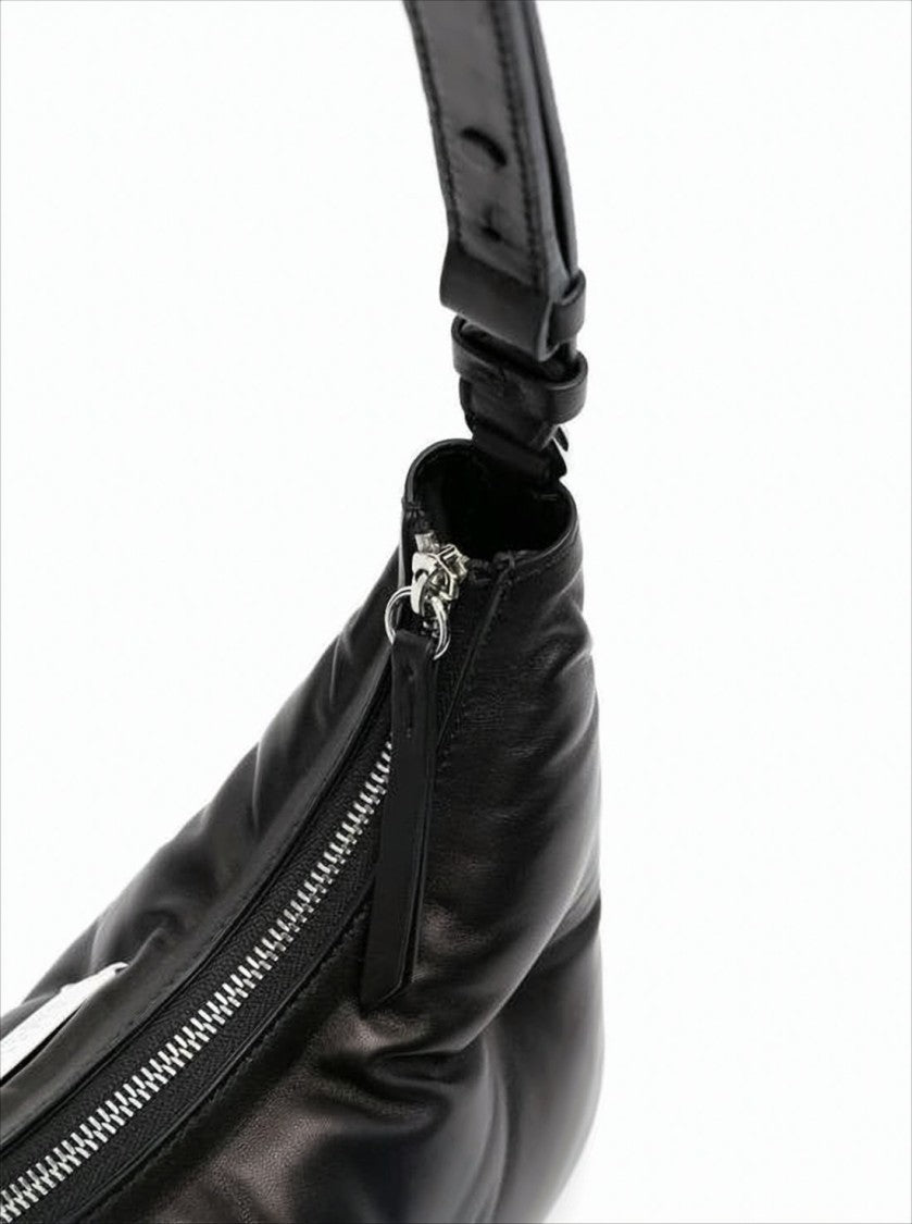 Maison Margiela Curved Black Nappa Leather Shoulder Bag With Adjustable Strap