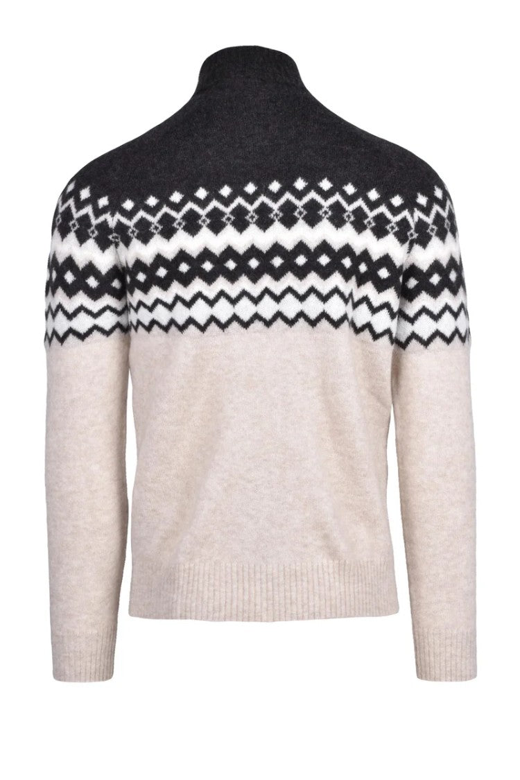 Eleventy Cashmere Silk Crewneck Sweater - Black/Beige