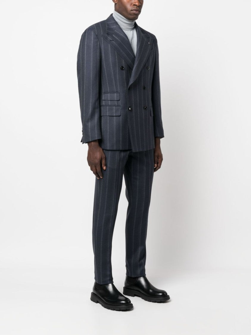 Gabriele Pasini Double-Breasted Navy Pinstripe Blazer And Slim Trousers Suit