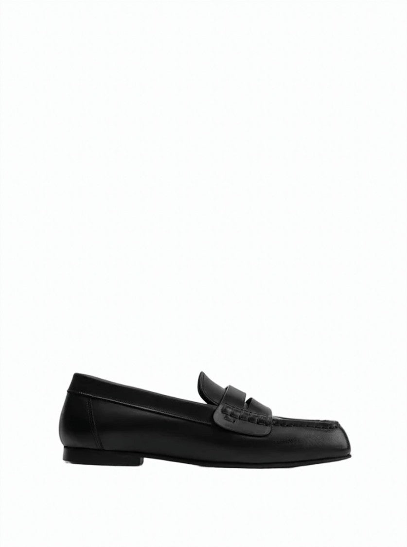 Poeve Finley Black Calfskin Square Toe Penny Loafers