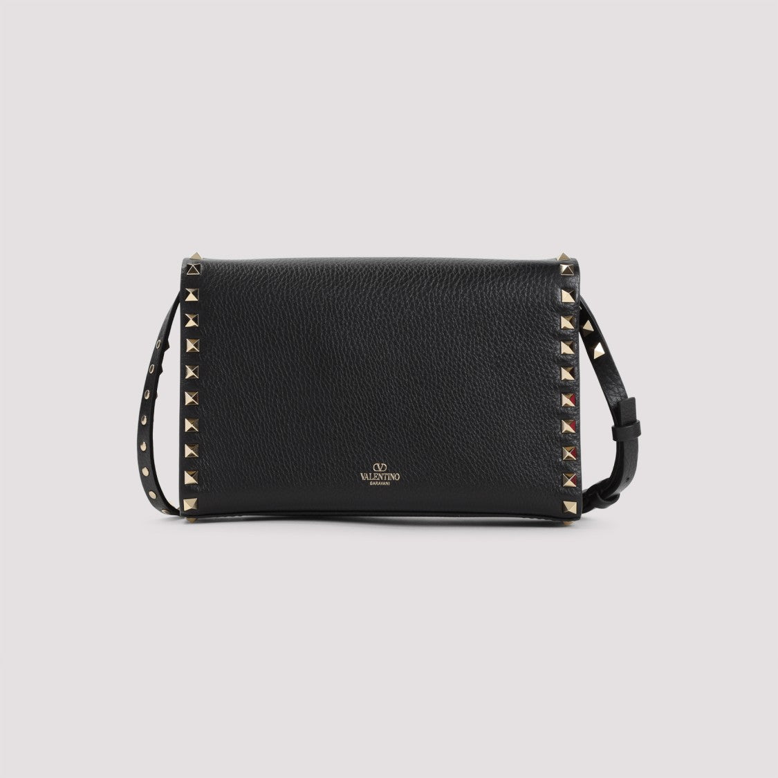 Valentino Rockstud Black Leather Shoulder Bag With Silver Hardware