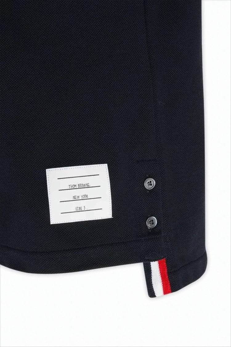 Thom Browne Short-Sleeved T-Shirt With Vertical Tricolor Stripe And Textured Finish