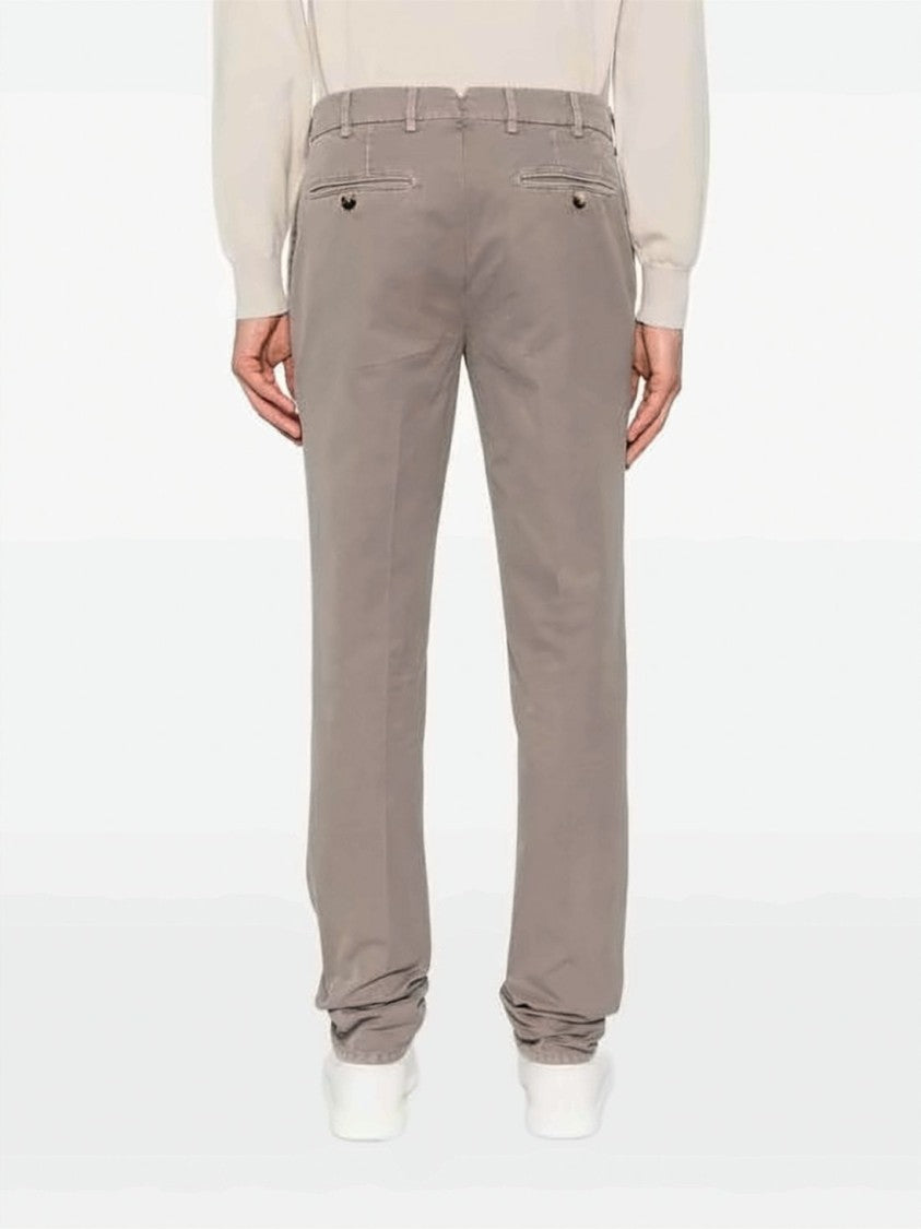 Brunello Cucinelli Smooth Taupe Straight Pants With Mid-Rise Waist