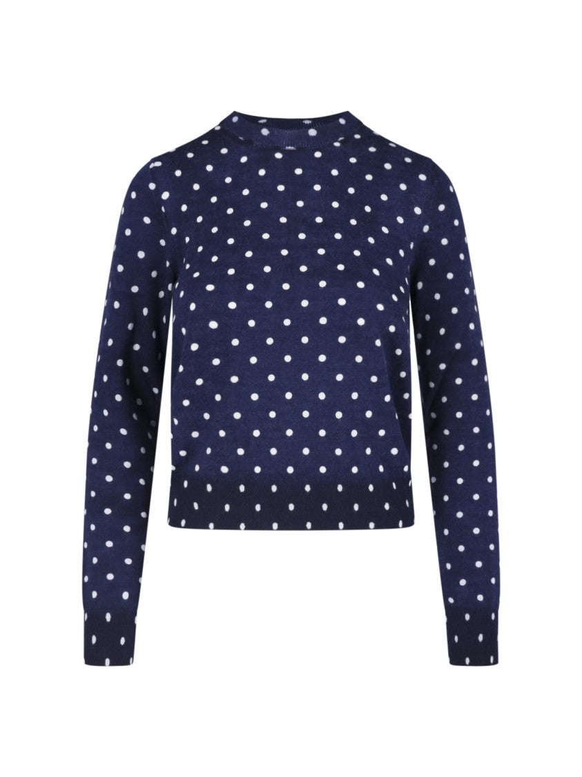 Comme Des Garçons Navy Polka Dot Cropped Ribbed Sweater