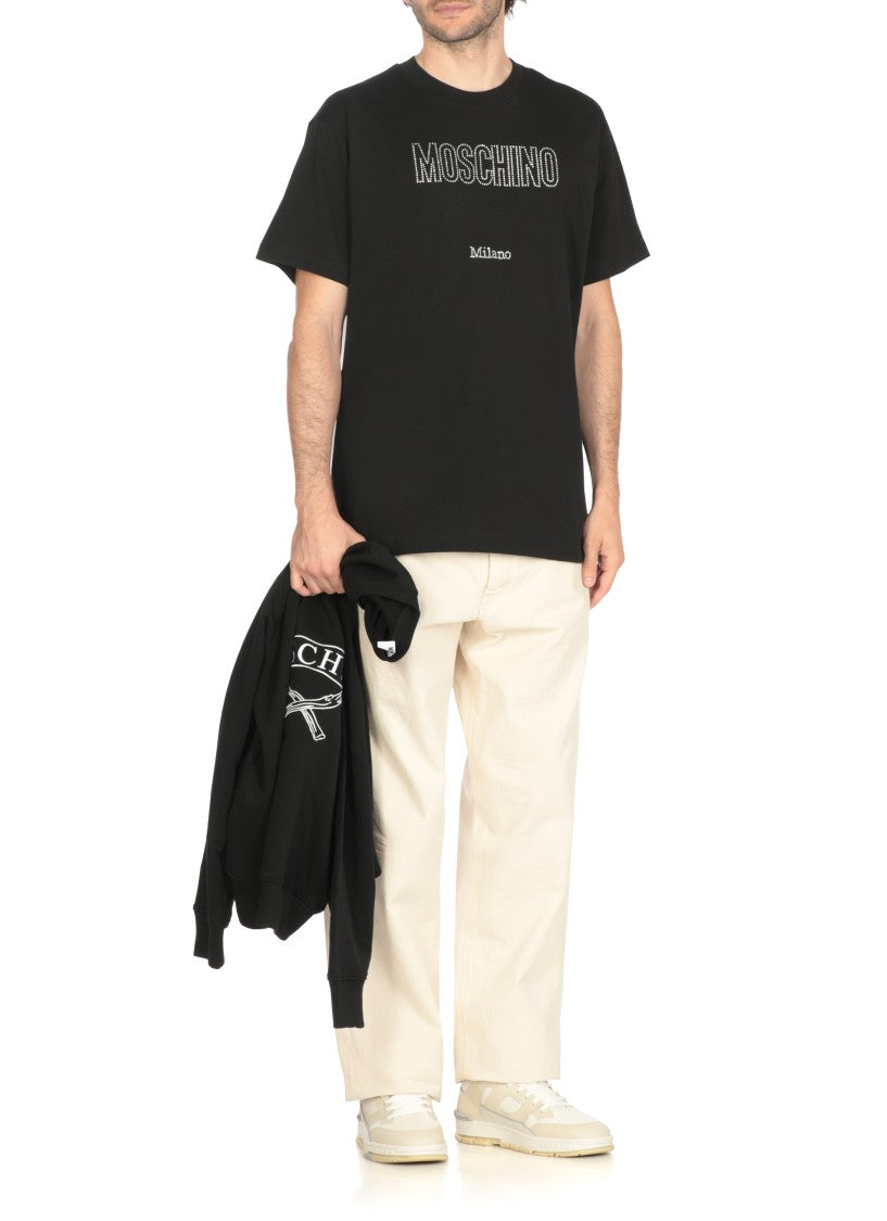 Moschino Strass-Embellished Black Cotton T-Shirt