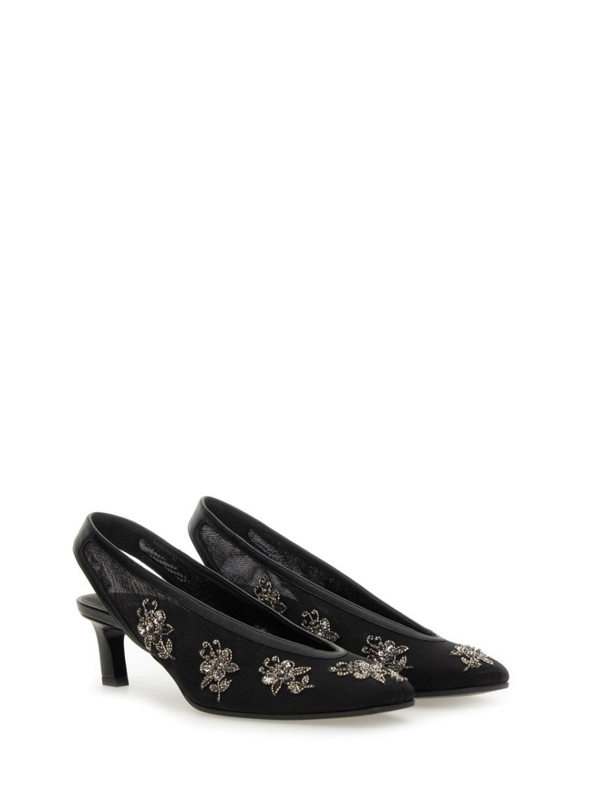 Fendi Intricate Floral Embroidery Slingback Shoes